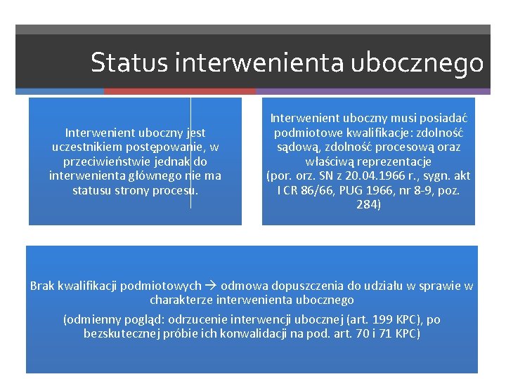 Status interwenienta ubocznego Interwenient uboczny jest uczestnikiem postępowanie, w przeciwieństwie jednak do interwenienta głównego