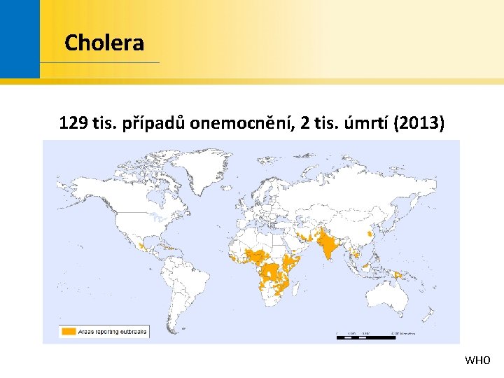 Cholera 129 tis. případů onemocnění, 2 tis. úmrtí (2013) WHO 