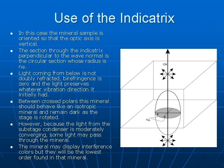 Use of the Indicatrix n n n In this case the mineral sample is Use of the Indicatrix n n n In this case the mineral sample is