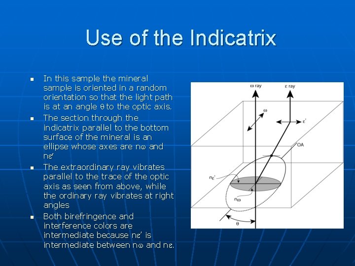 Use of the Indicatrix n n In this sample the mineral sample is oriented Use of the Indicatrix n n In this sample the mineral sample is oriented