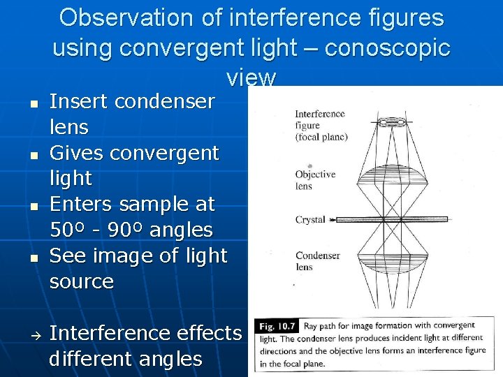 Observation of interference figures using convergent light – conoscopic view n n à Insert Observation of interference figures using convergent light – conoscopic view n n à Insert
