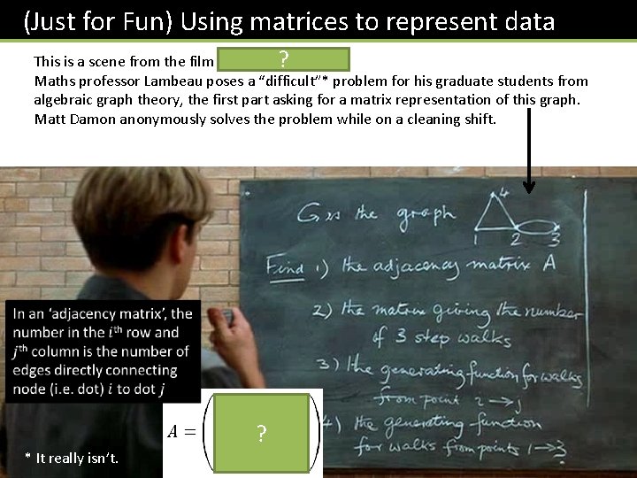 (Just for Fun) Using matrices to represent data This is a scene from the