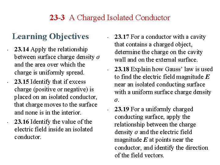 23 -3 A Charged Isolated Conductor Learning Objectives • • • 23. 14 Apply