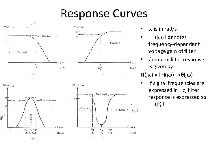 Response Curves • ω is in rad/s • l H(jω) l denotes frequency-dependent voltage Response Curves • ω is in rad/s • l H(jω) l denotes frequency-dependent voltage