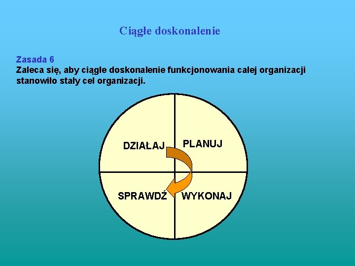 Ciągłe doskonalenie Zasada 6 Zaleca się, aby ciągłe doskonalenie funkcjonowania całej organizacji stanowiło stały Ciągłe doskonalenie Zasada 6 Zaleca się, aby ciągłe doskonalenie funkcjonowania całej organizacji stanowiło stały