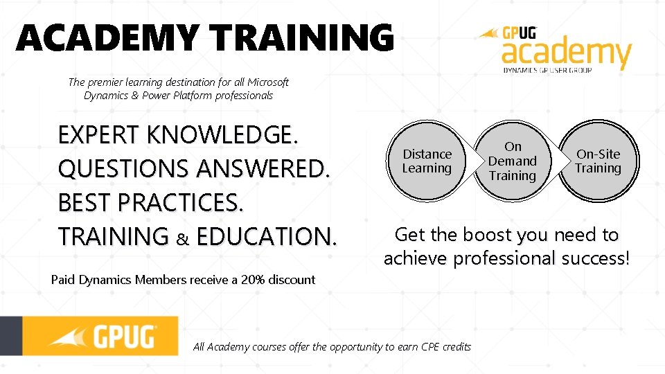 ACADEMY TRAINING The premier learning destination for all Microsoft Dynamics & Power Platform professionals