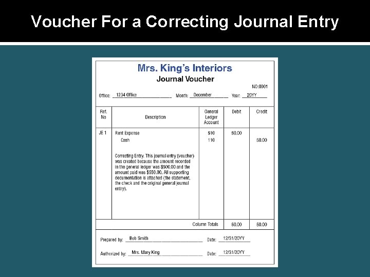 Voucher For a Correcting Journal Entry 