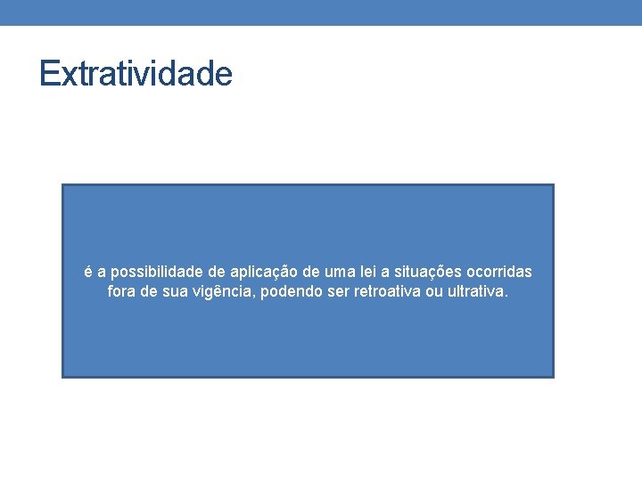 Extratividade é a possibilidade de aplicação de uma lei a situações ocorridas fora de