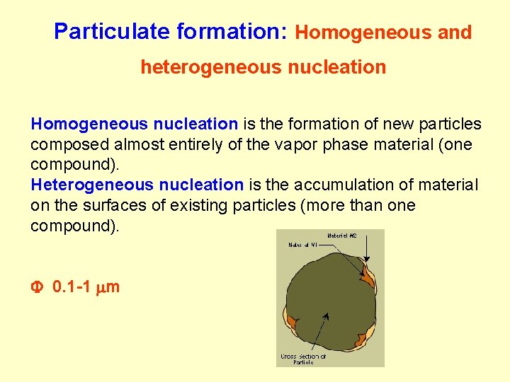 Particulate formation: Homogeneous and heterogeneous nucleation Homogeneous nucleation is the formation of new particles