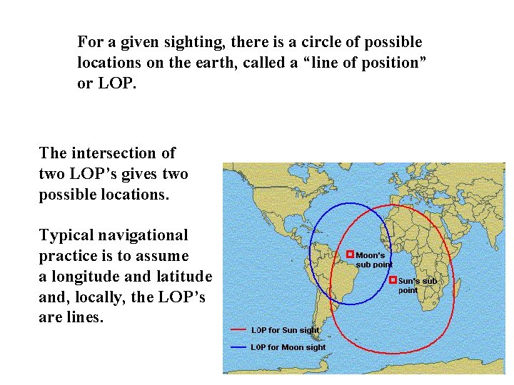 For a given sighting, there is a circle of possible locations on the earth,