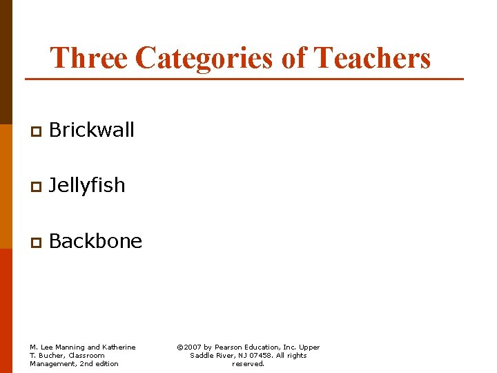 Three Categories of Teachers p Brickwall p Jellyfish p Backbone M. Lee Manning and