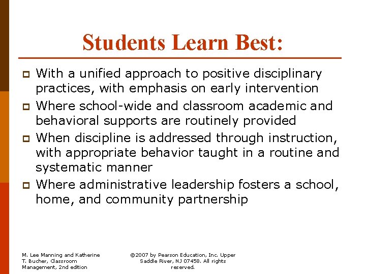 Students Learn Best: p p With a unified approach to positive disciplinary practices, with