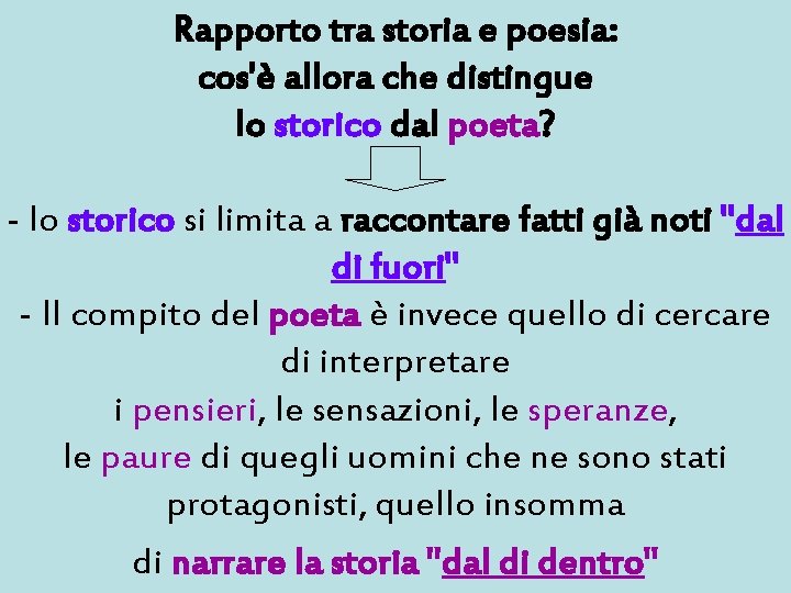 Rapporto tra storia e poesia: cos'è allora che distingue lo storico dal poeta? -