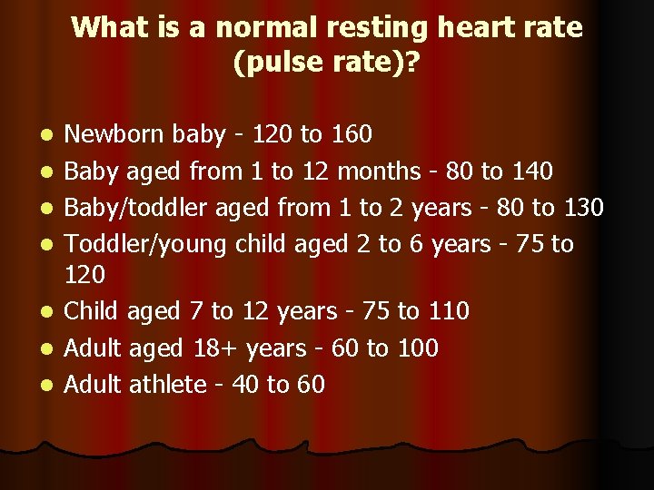 What is a normal resting heart rate (pulse rate)? l l l l Newborn