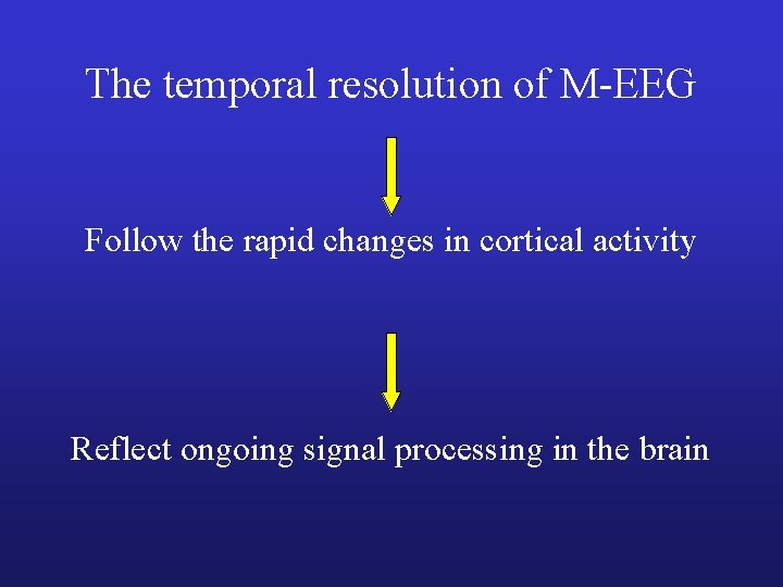 The temporal resolution of M-EEG Follow the rapid changes in cortical activity Reflect ongoing