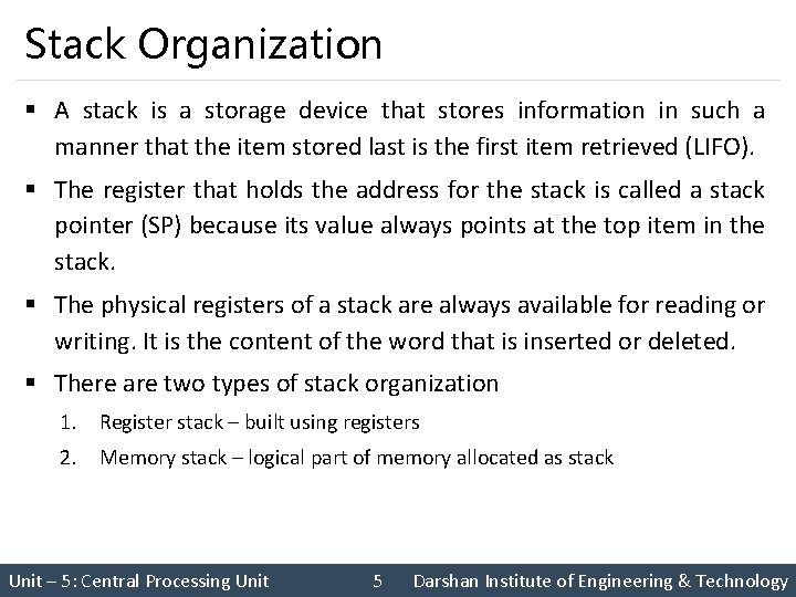 2140707 Computer Organization Unit 5 Central Processing Unit