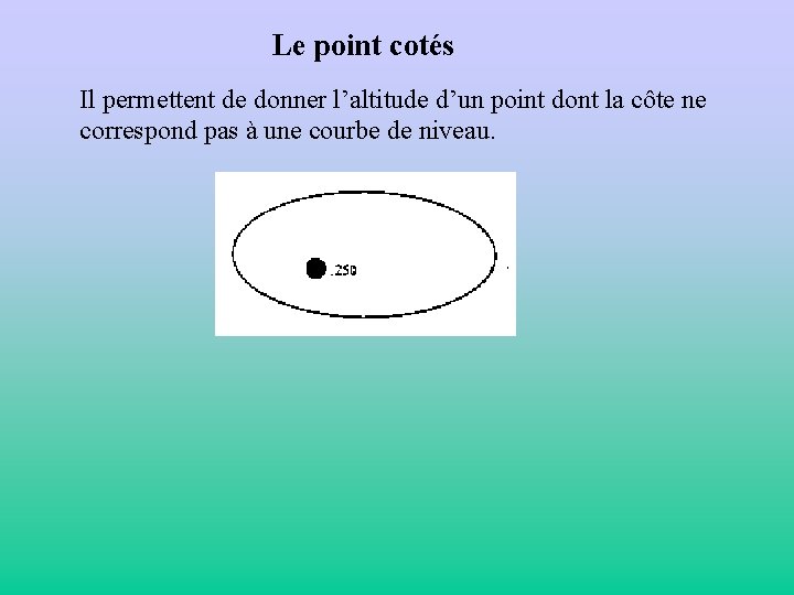 Le point cotés Il permettent de donner l’altitude d’un point dont la côte ne