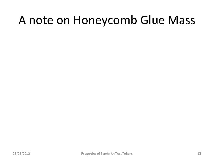 A note on Honeycomb Glue Mass 28/08/2012 Properties of Sandwich Test Tokens 13 
