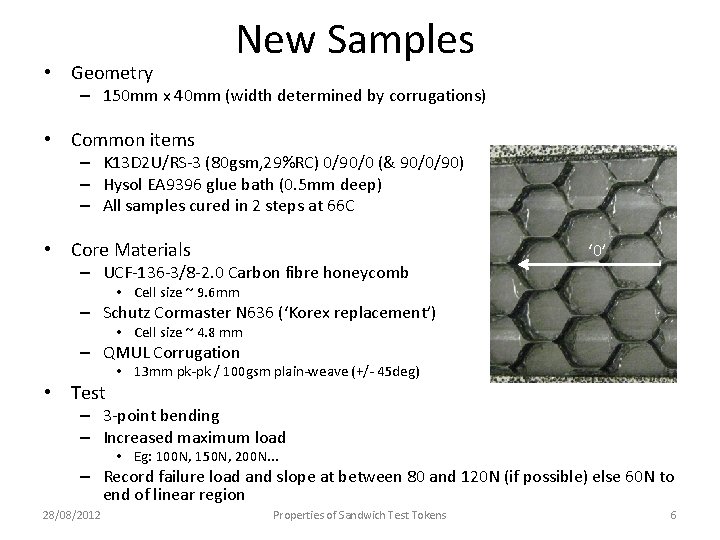  • Geometry New Samples – 150 mm x 40 mm (width determined by