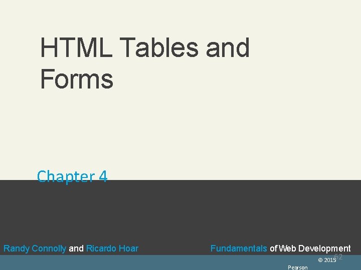 ent rly 2014 ev. co m HTML Tables and Forms Chapter 4 Randy Connolly