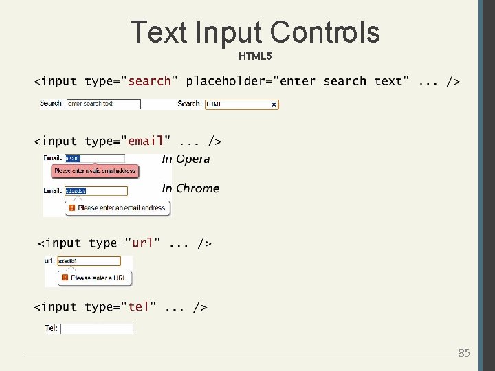 Text Input Controls HTML 5 85 