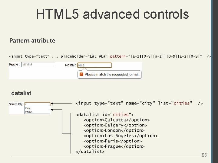 HTML 5 advanced controls Pattern attribute datalist 86 