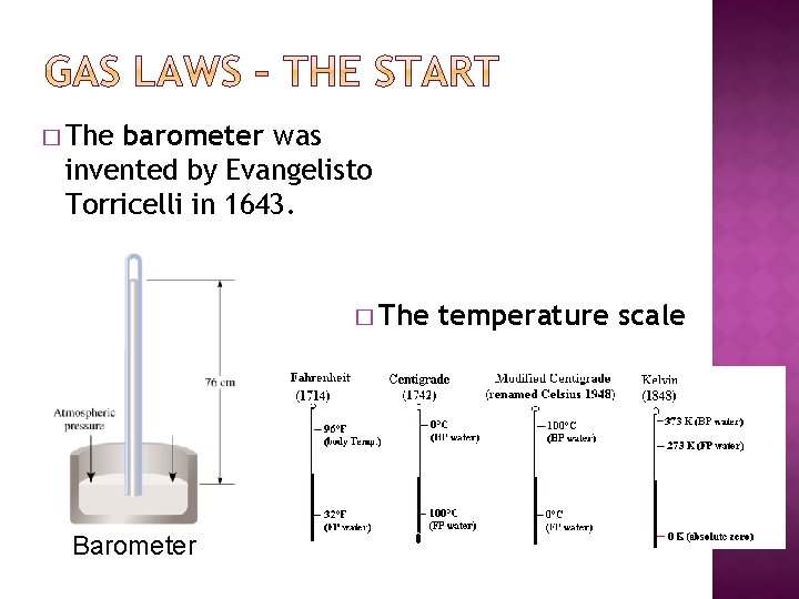 � The barometer was invented by Evangelisto Torricelli in 1643. � The Barometer temperature
