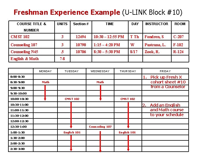 Freshman Experience Example (U-LINK Block #10) COURSE TITLE & UNITS Section # NUMBER CMST