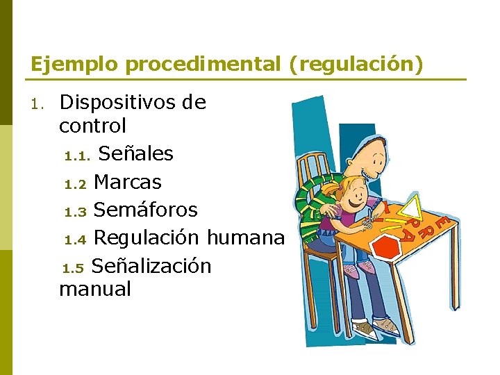 Ejemplo procedimental (regulación) 1. Dispositivos de control 1. 1. Señales 1. 2 Marcas 1.