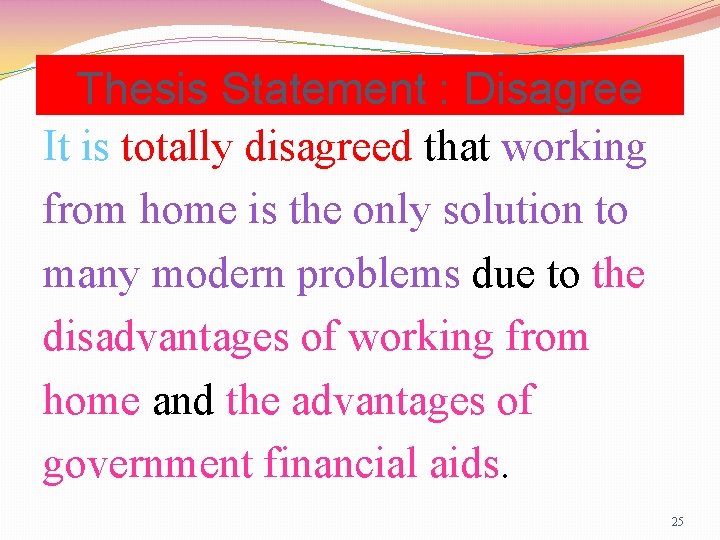 Thesis Statement : Disagree It is totally disagreed that working from home is the