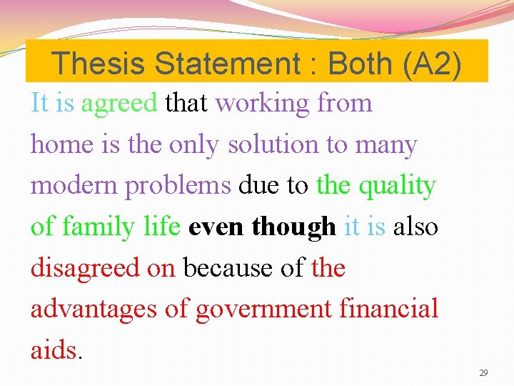 Thesis Statement : Both (A 2) It is agreed that working from home is