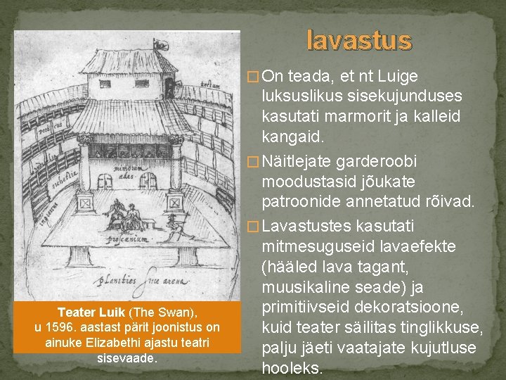 lavastus � On teada, et nt Luige Teater Luik (The Swan), u 1596. aastast