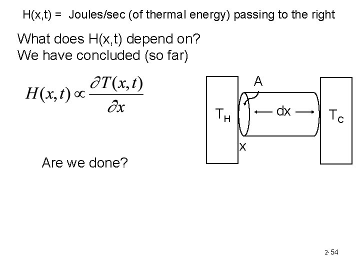 H(x, t) = Joules/sec (of thermal energy) passing to the right What does H(x,