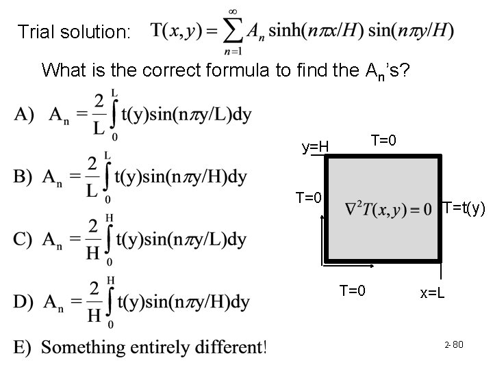 Trial solution: What is the correct formula to find the An’s? T=0 y=H T=0