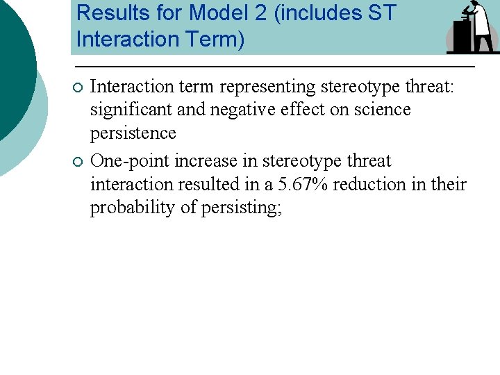 Results for Model 2 (includes ST Interaction Term) ¡ ¡ Interaction term representing stereotype