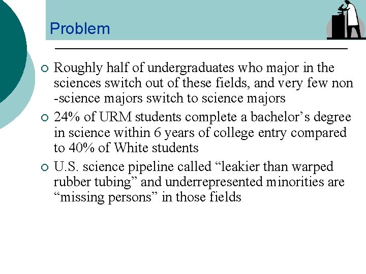 Problem ¡ ¡ ¡ Roughly half of undergraduates who major in the sciences switch