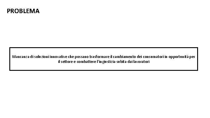 PROBLEMA Mancanza di soluzioni innovative che possano trasformare il cambiamento dei consumatori in opportunità