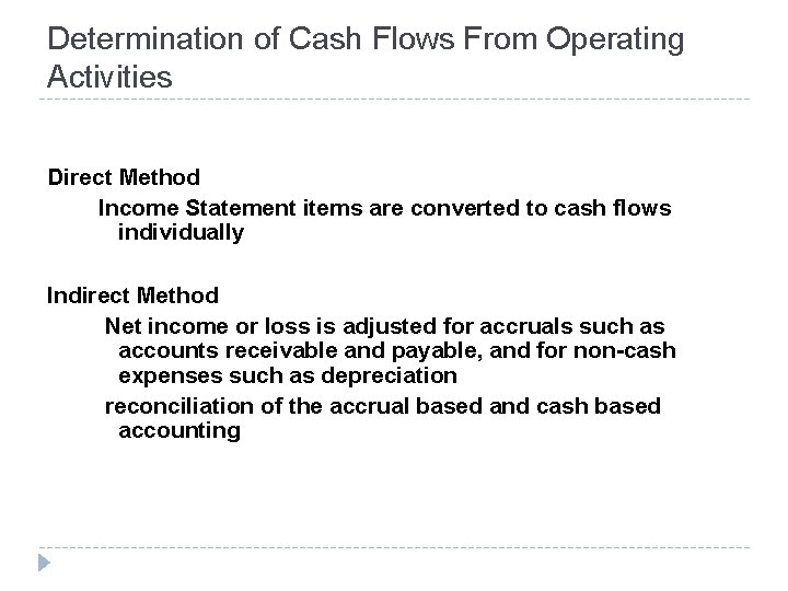 Determination of Cash Flows From Operating Activities Direct Method Income Statement items are converted