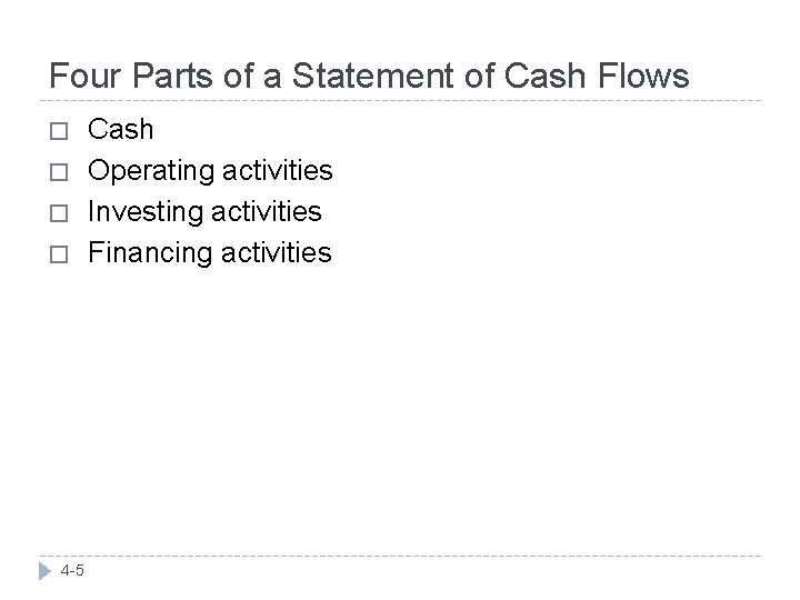 Four Parts of a Statement of Cash Flows � � 4 -5 Cash Operating