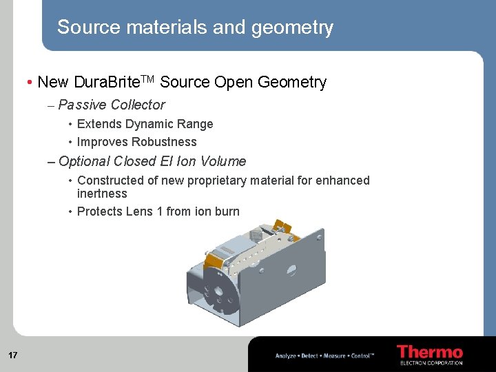 Source materials and geometry • New Dura. Brite. TM Source Open Geometry – Passive