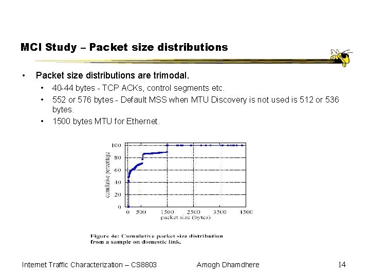 MCI Study – Packet size distributions • Packet size distributions are trimodal. • •