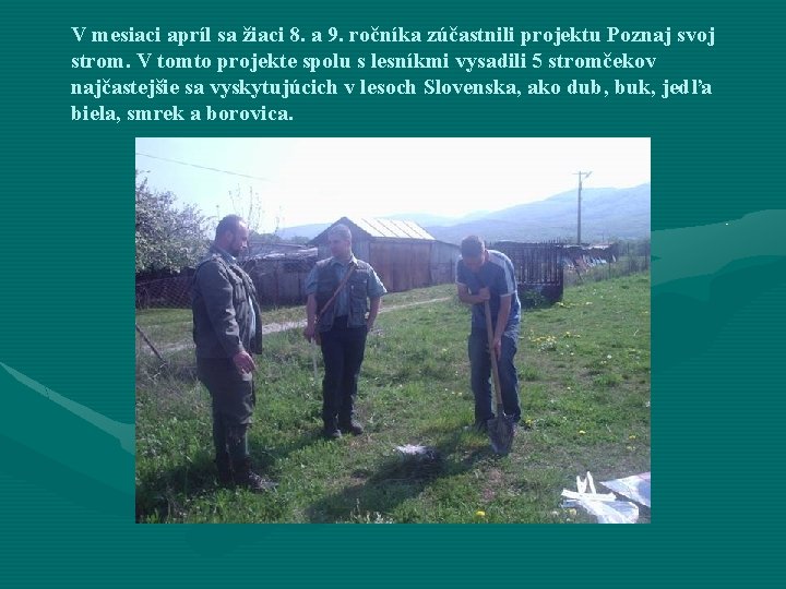 V mesiaci apríl sa žiaci 8. a 9. ročníka zúčastnili projektu Poznaj svoj strom. V mesiaci apríl sa žiaci 8. a 9. ročníka zúčastnili projektu Poznaj svoj strom.