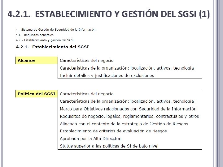 4. 2. 1. ESTABLECIMIENTO Y GESTIÓN DEL SGSI (1) 4. 2. 1. ESTABLECIMIENTO Y GESTIÓN DEL SGSI (1)