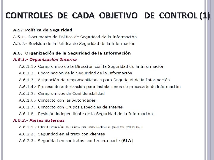 CONTROLES DE CADA OBJETIVO DE CONTROL (1) CONTROLES DE CADA OBJETIVO DE CONTROL (1)