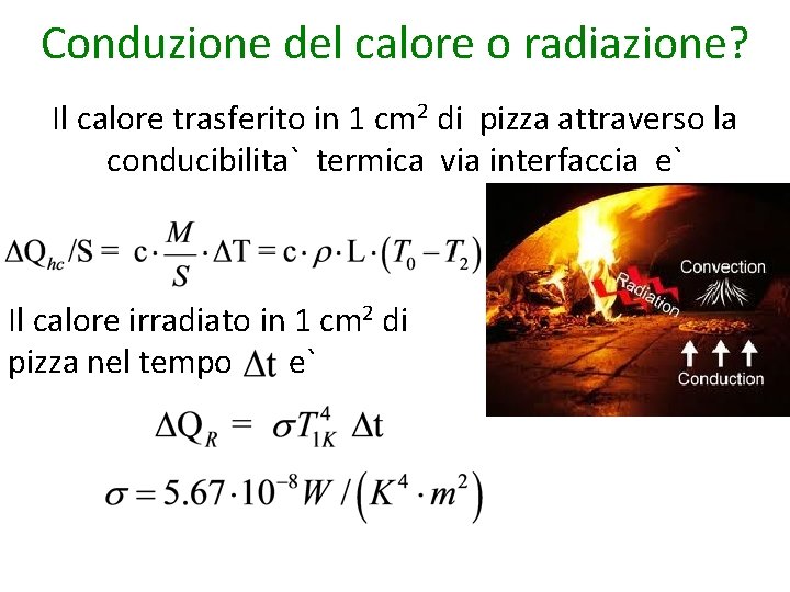 Conduzione del calore o radiazione? Il calore trasferito in 1 cm 2 di pizza