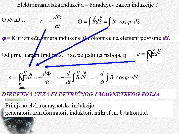 Elektromagnetska indukcija – Faradayev zakon indukcije 7 Općenito: j = Kut između smjera indukcije