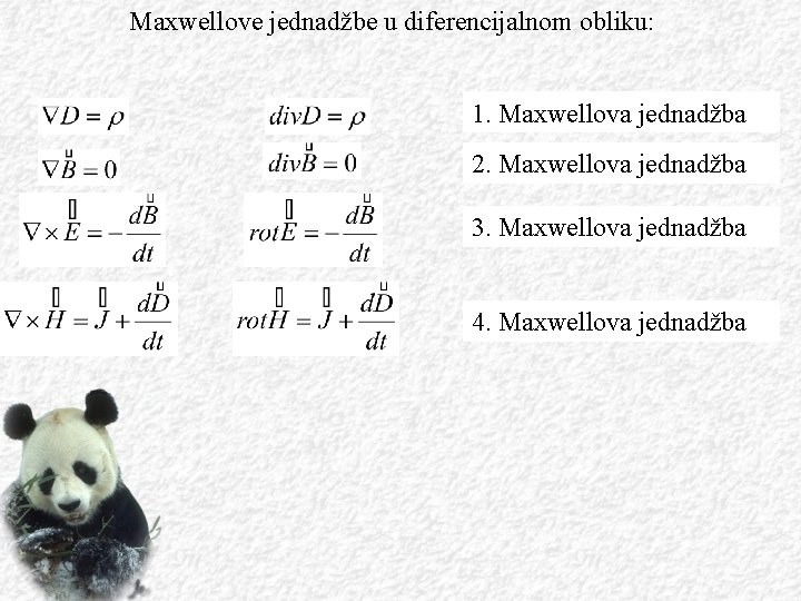 Maxwellove jednadžbe u diferencijalnom obliku: 1. Maxwellova jednadžba 2. Maxwellova jednadžba 3. Maxwellova jednadžba