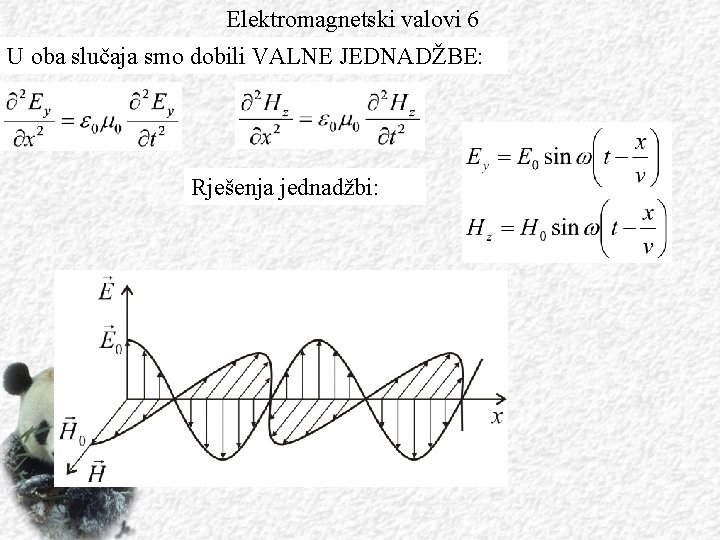 Elektromagnetski valovi 6 U oba slučaja smo dobili VALNE JEDNADŽBE: Rješenja jednadžbi: 