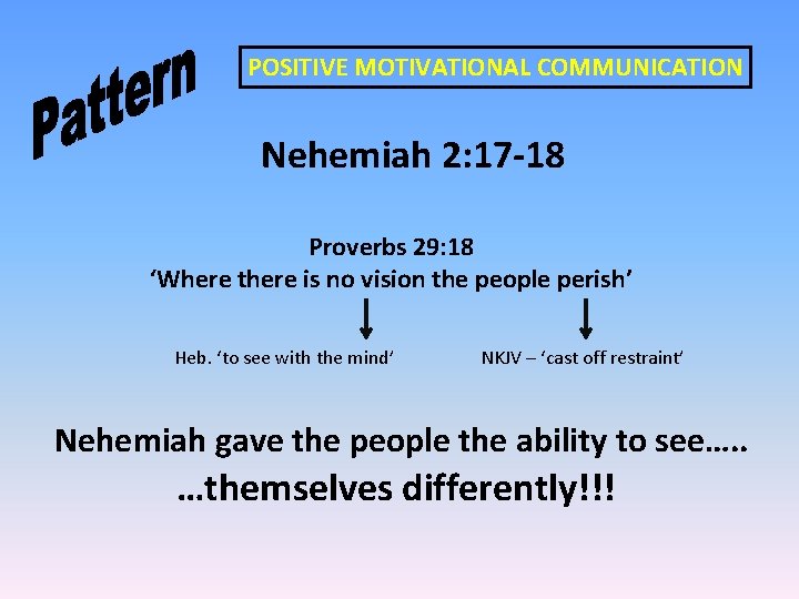 POSITIVE MOTIVATIONAL COMMUNICATION Nehemiah 2: 17 -18 Proverbs 29: 18 ‘Where there is no POSITIVE MOTIVATIONAL COMMUNICATION Nehemiah 2: 17 -18 Proverbs 29: 18 ‘Where there is no