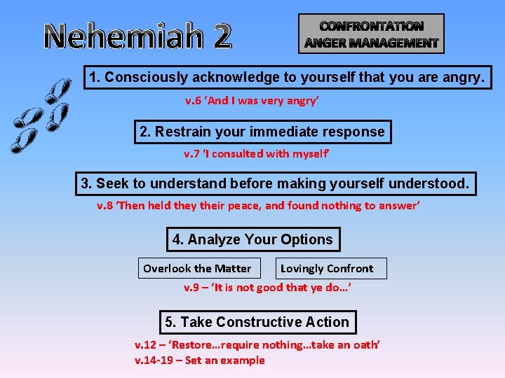 Nehemiah 2 CONFRONTATION ANGER MANAGEMENT 1. Consciously acknowledge to yourself that you are angry. Nehemiah 2 CONFRONTATION ANGER MANAGEMENT 1. Consciously acknowledge to yourself that you are angry.